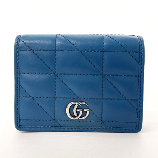 GUCCI Bifold Wallet Compact wallet GG Marmont leather 466492 blue Women Used Authentic