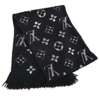 LOUIS VUITTON Scarf Escharp Logomania Shine Wool, silk, polyester, wool 95% silk 3% polyester 2% M75833 black Women Used Authentic