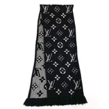 LOUIS VUITTON Scarf Escharp Logomania Shine Wool, silk, polyester, wool 95% silk 3% polyester 2% M75833 black Women Used Authentic
