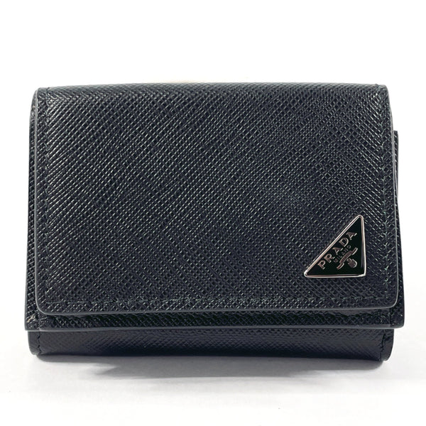 PRADA Tri-fold wallet Safiano leather 2MH021 black unisex Used Authentic