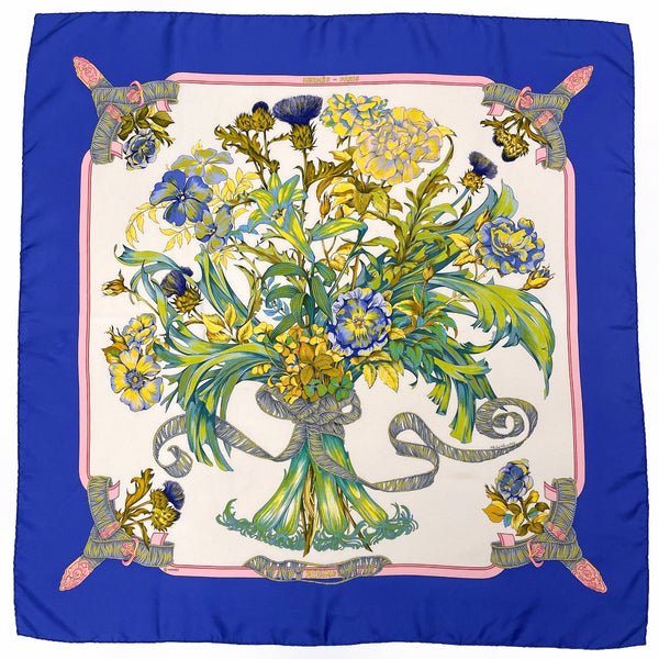 HERMES scarf REGINA Her Majesty Carre 90 Silk, 100% silk blue Women Used Authentic