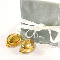 Christian Dior Earring vintage Oval Logo metal gold Women Used Authentic
