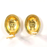 Christian Dior Earring vintage Oval Logo metal gold Women Used Authentic