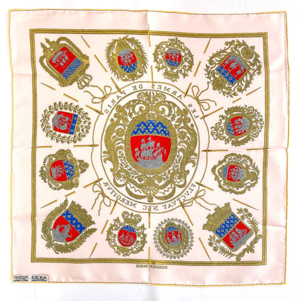 HERMES scarf FLVCTVAT NEC MERGITVR Coat of arms of Paris Petit curry Silk, 100% silk pink Women Used Authentic