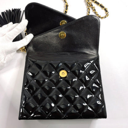 CHANEL Shoulder Bag Patent leather black W flap ChainShoulder Matrasse