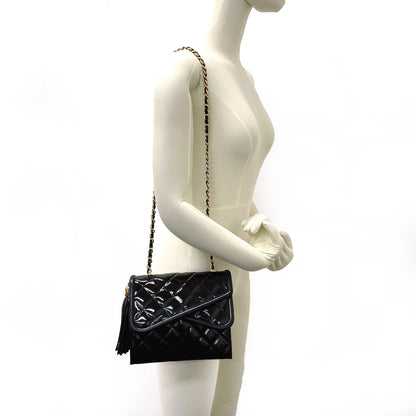 CHANEL Shoulder Bag Patent leather black W flap ChainShoulder Matrasse