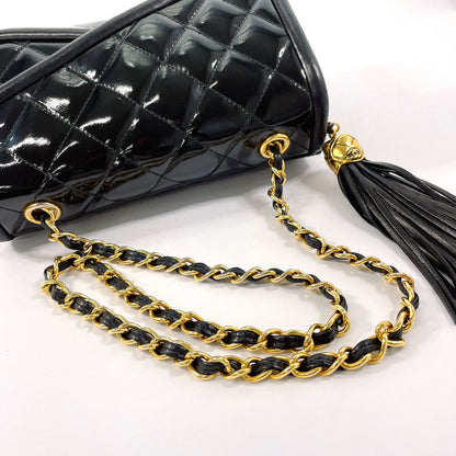 CHANEL Shoulder Bag Patent leather black W flap ChainShoulder Matrasse