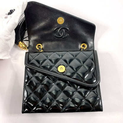 CHANEL Shoulder Bag Patent leather black W flap ChainShoulder Matrasse