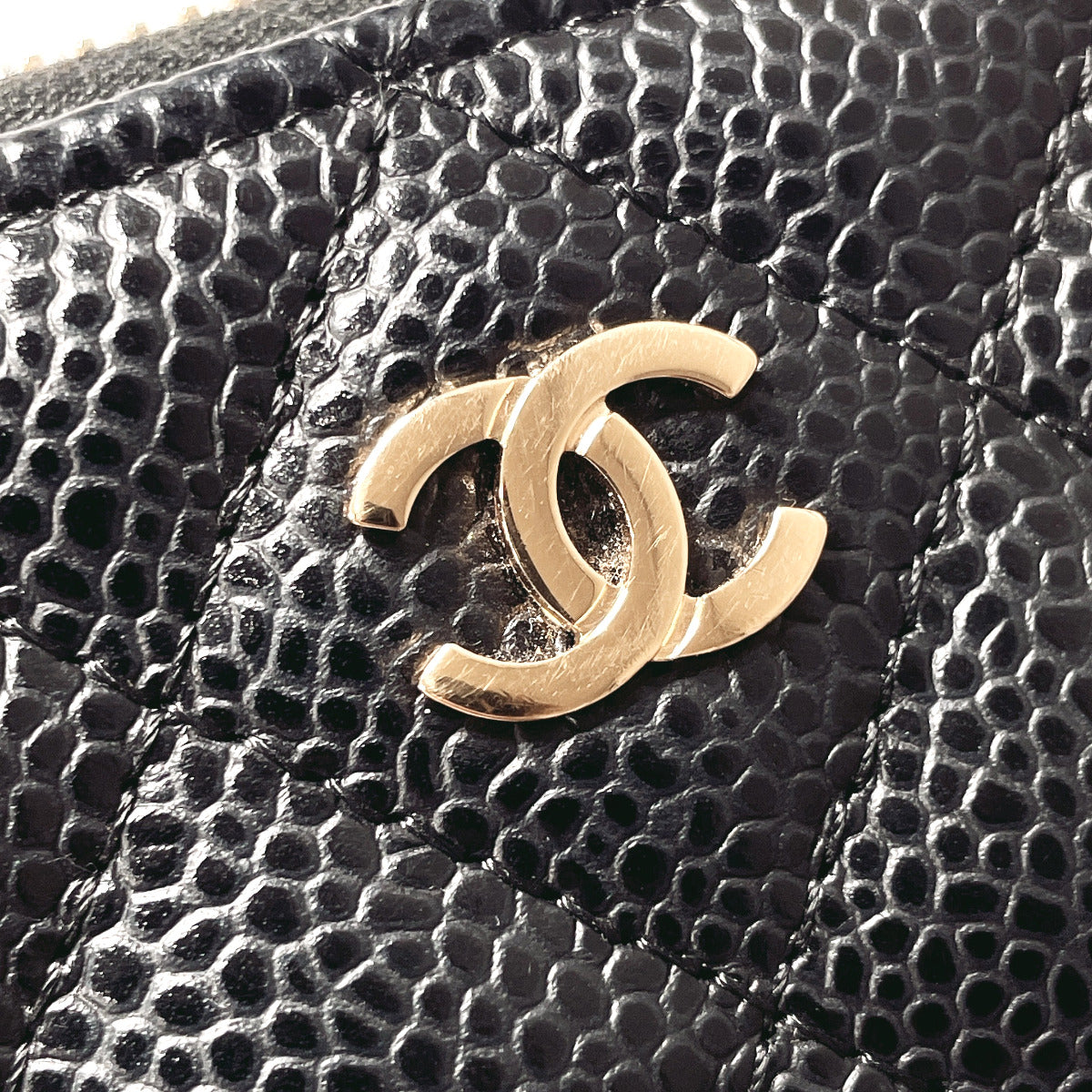 CHANEL Long Wallet Purse Matt caviar skin black Zip Around COCO Mark