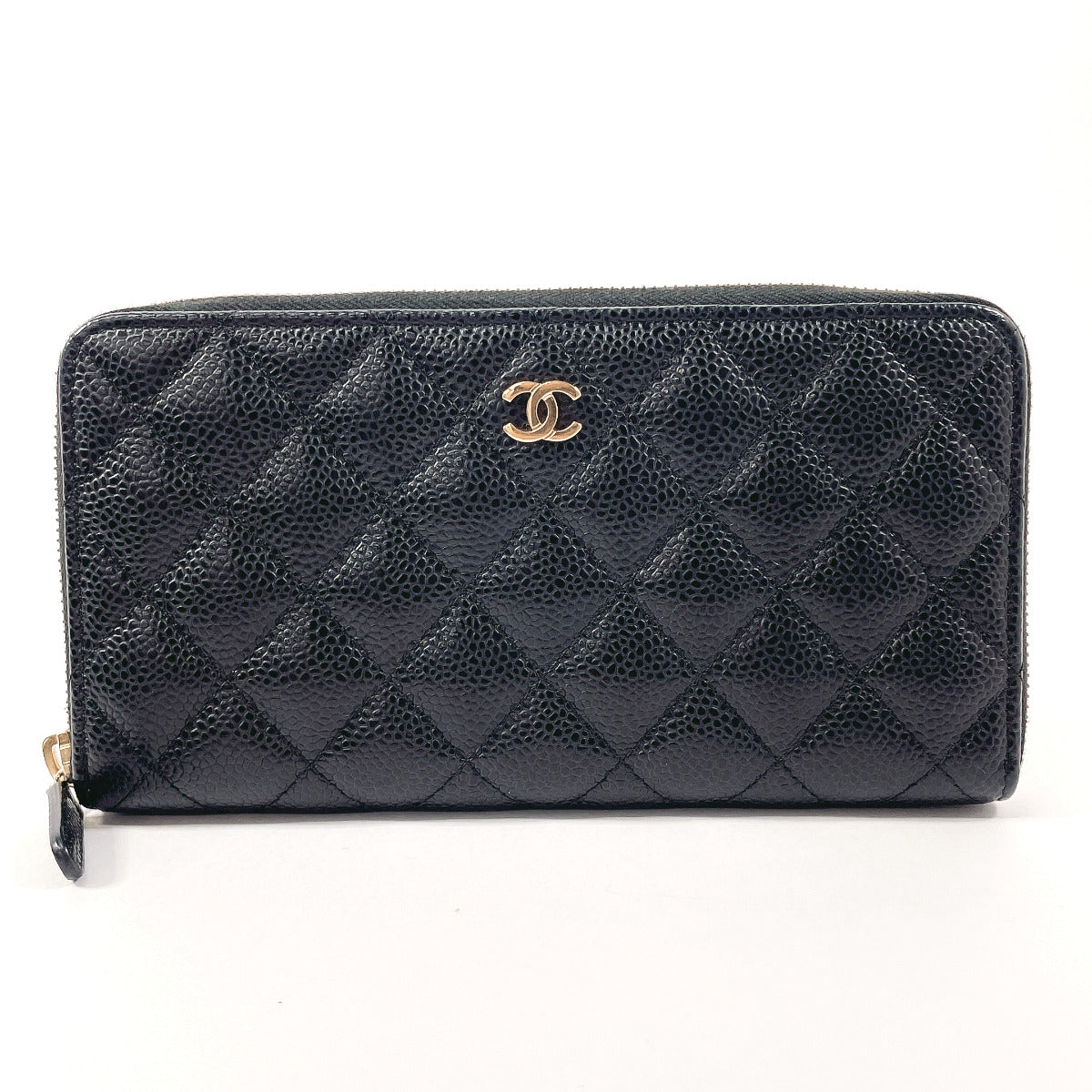 CHANEL Long Wallet Purse Matt caviar skin black Zip Around COCO Mark