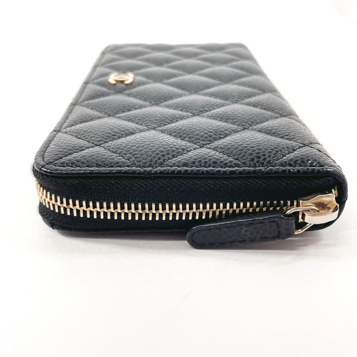 CHANEL Long Wallet Purse Matt caviar skin black Zip Around COCO Mark