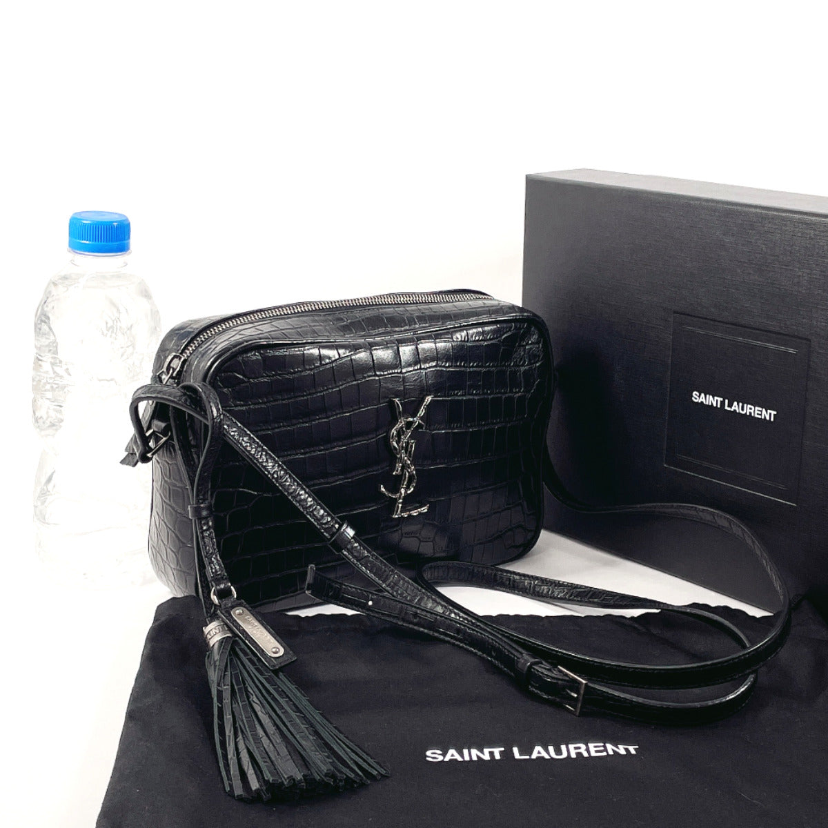 SAINT LAURENT PARIS Shoulder Bag 520535 leather black Croco embossed Lou camera bag