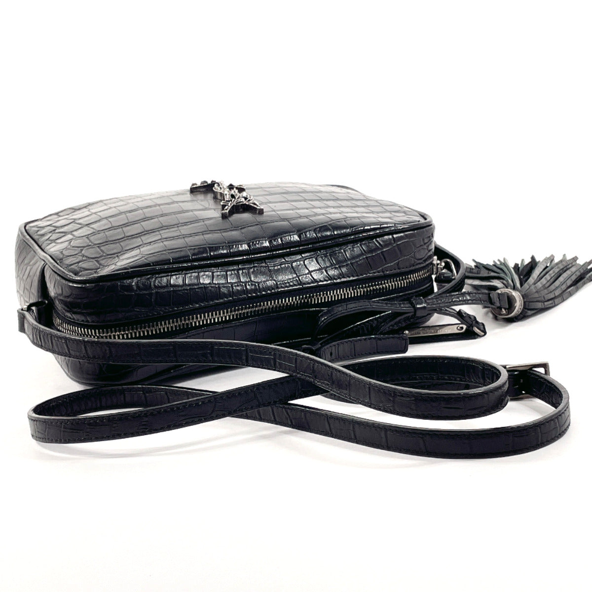 SAINT LAURENT PARIS Shoulder Bag 520535 leather black Croco embossed Lou camera bag