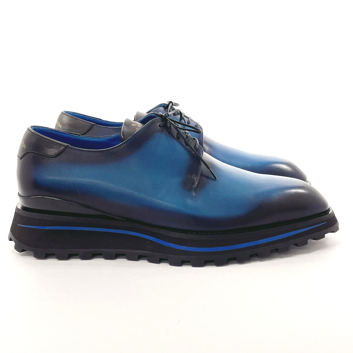 LOUIS VUITTON Dress shoes Leather, Rubber blue Goncourt line mens 7 1/2 Used Authentic