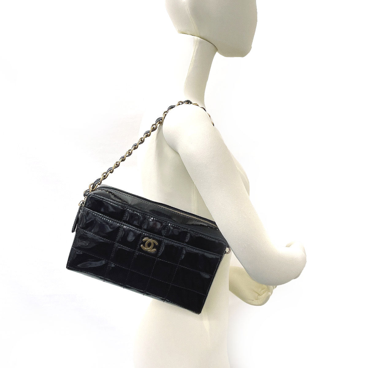 CHANEL Shoulder Bag Patent leather black Chocolate bar ChainShoulder Women Used Authentic