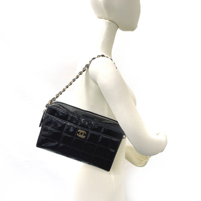 CHANEL Shoulder Bag Patent leather black Chocolate bar ChainShoulder Women Used Authentic