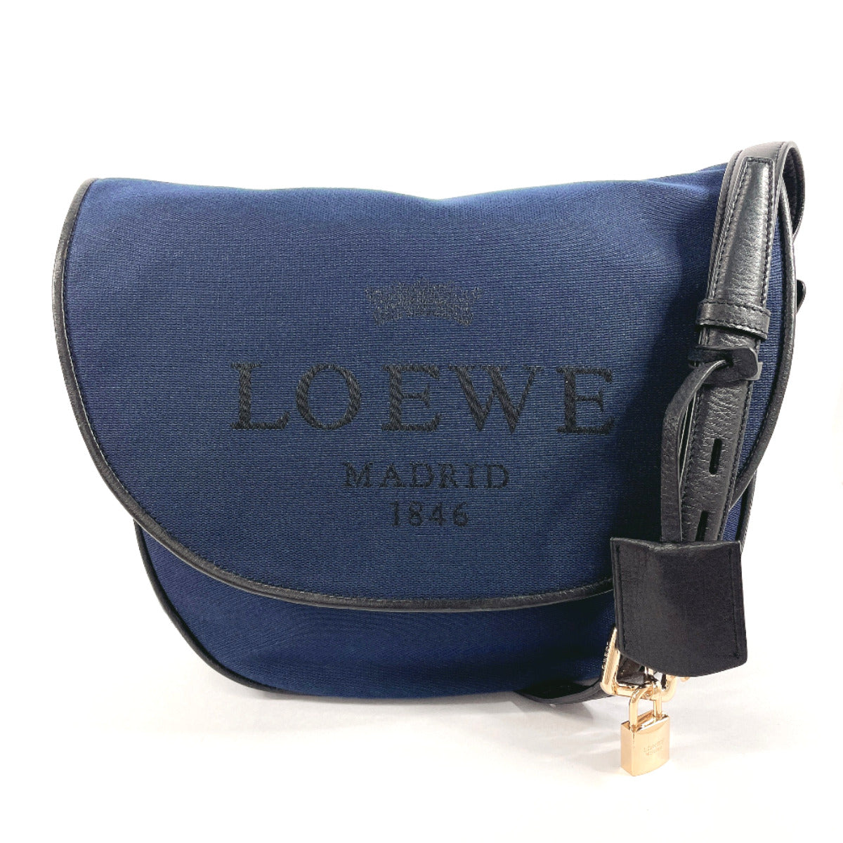 LOEWE Shoulder Bag Canvas, Leather Navy Heritage unisex Used Authentic