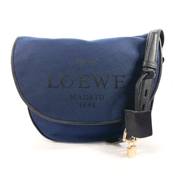 LOEWE Shoulder Bag Heritage Canvas, Leather Navy unisex Used Authentic