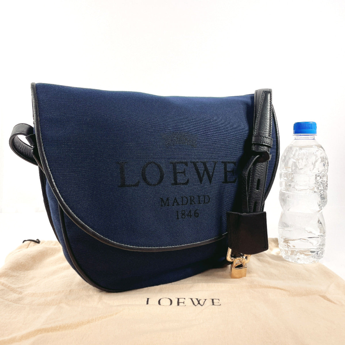 LOEWE Shoulder Bag Canvas, Leather Navy Heritage unisex Used Authentic