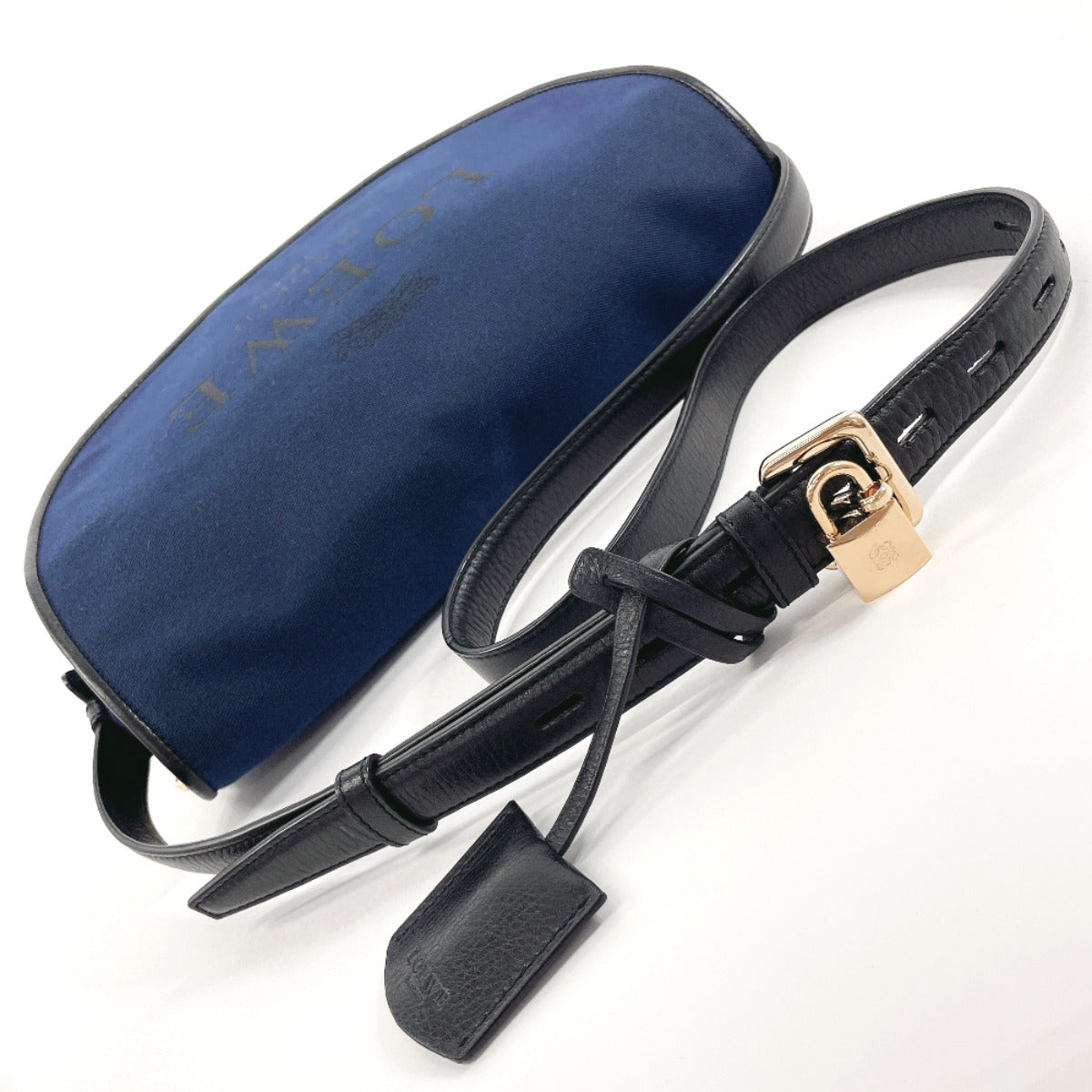 LOEWE Shoulder Bag Canvas, Leather Navy Heritage unisex Used Authentic