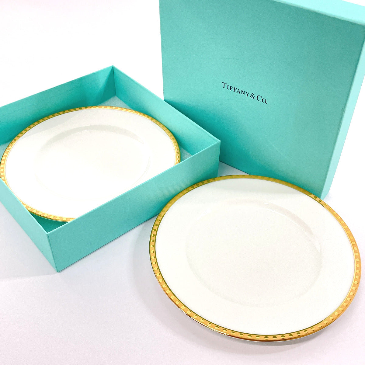 TIFFANY&Co. Tableware Pottery white pair plate Gold Band