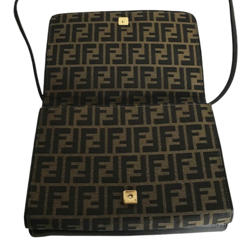 FENDI Shoulder Bag canvas Brown black Zucca