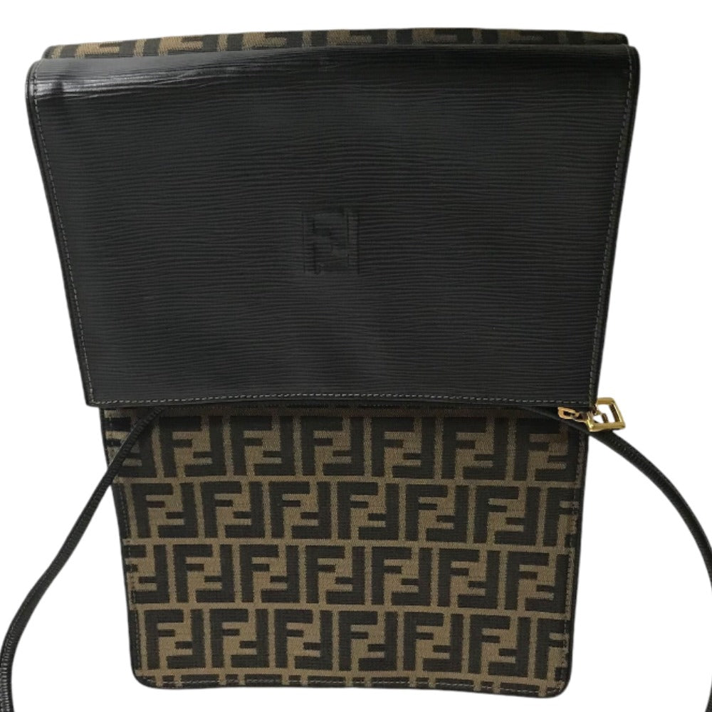 FENDI Shoulder Bag canvas Brown black Zucca