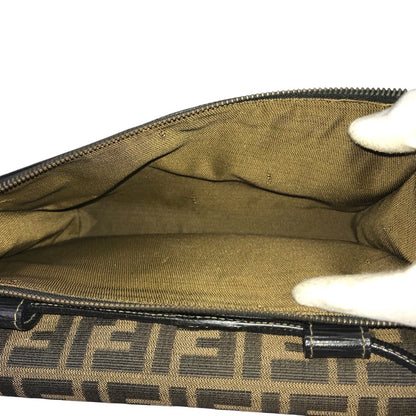 FENDI Shoulder Bag canvas Brown black Zucca