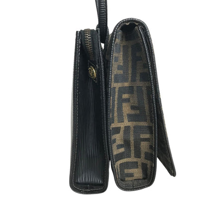 FENDI Shoulder Bag canvas Brown black Zucca