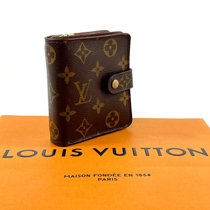 LOUIS VUITTON Bifold Wallet M61667 Monogram canvas Brown Compact zip Women Used Authentic