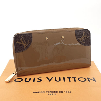 LOUIS VUITTON Long Wallet Purse M67271 Patent Leather, Monogram Canvas Brown Zip Around Zippy Venice Women Used Authentic