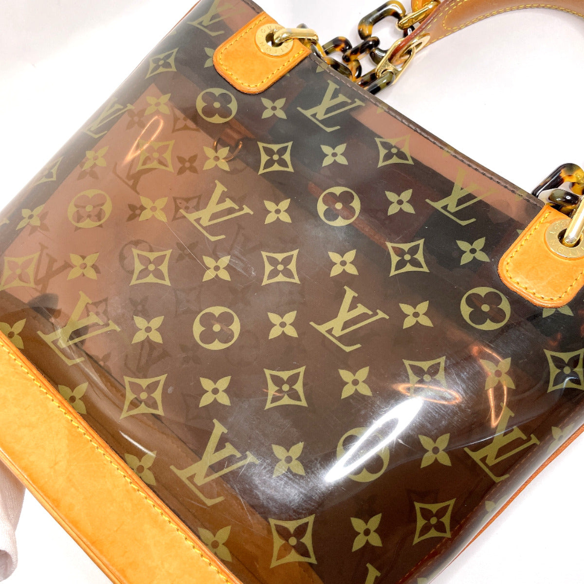 LOUIS VUITTON Tote Bag M92502 Plastics, Tanned Leather Brown Monogram Plastics Kava Ampoule PM