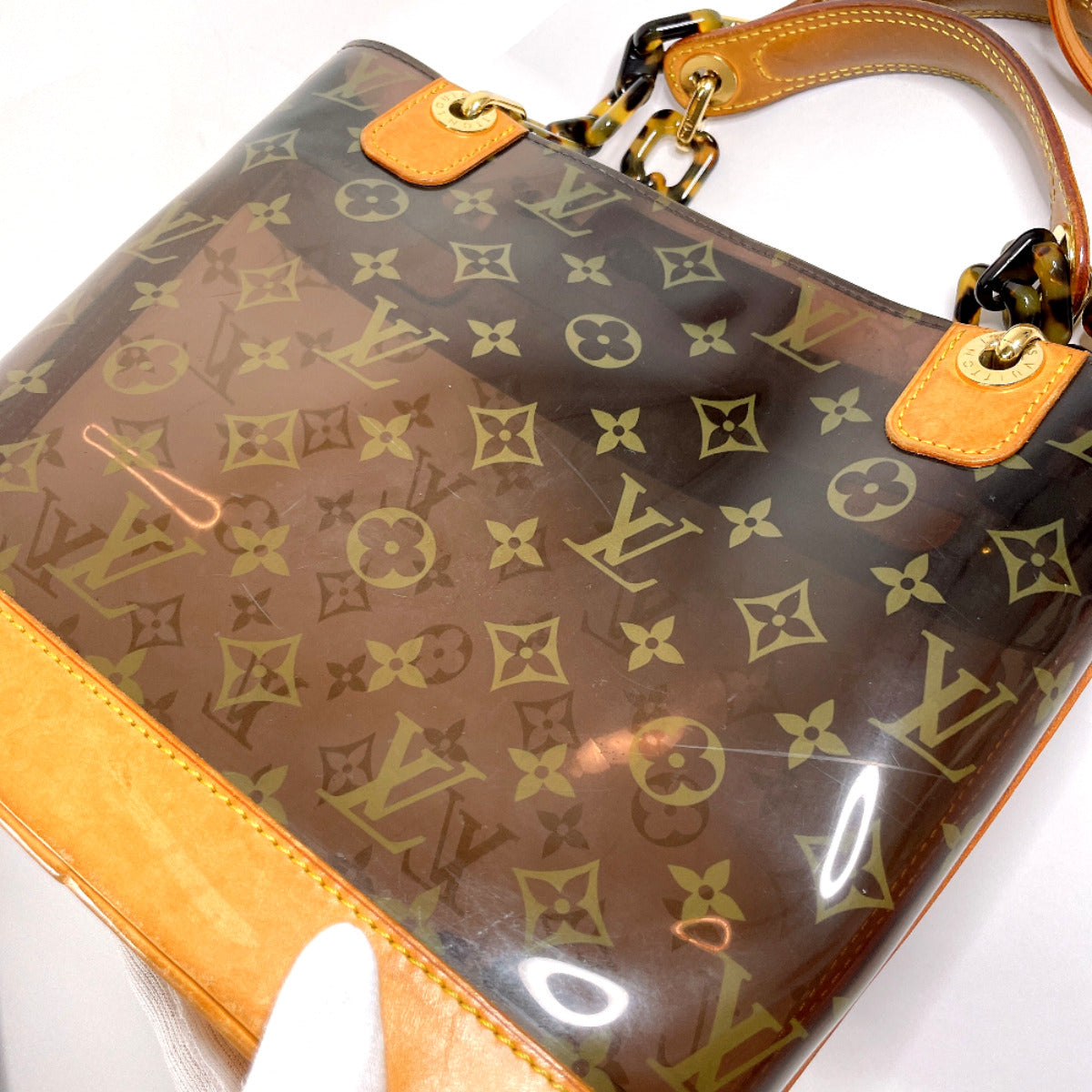 LOUIS VUITTON Tote Bag M92502 Plastics, Tanned Leather Brown Monogram Plastics Kava Ampoule PM