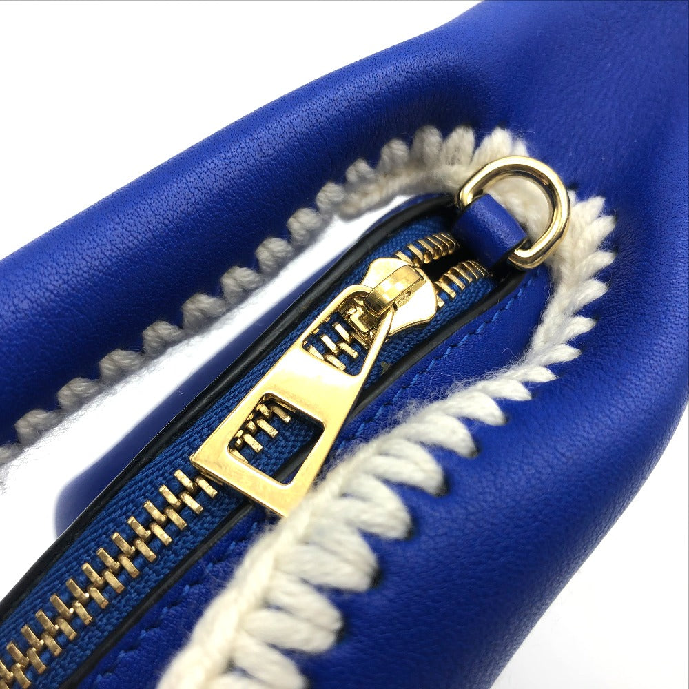 LOEWE Coin case leather Blue x white rabbit rabbit motif animal Macrame Charm Key Women Used Authentic