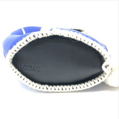 LOEWE Coin case leather Blue x white rabbit rabbit motif animal Macrame Charm Key Women Used Authentic