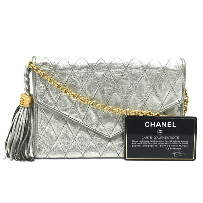 CHANEL Shoulder Bag leather Silverx Gold Metal quilting matelasse Fringe CCCOCO Mark Women Used Authentic