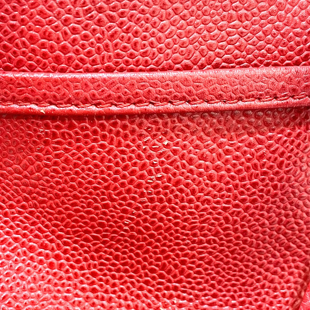 CHANEL Tote Bag Caviar skin Red CC COCO Mark Wood-like drawstring type Women Used Authentic