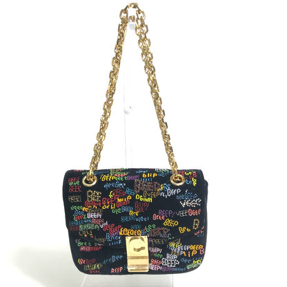 CELINE Shoulder Bag suede Black x multicolor Small C multi beads