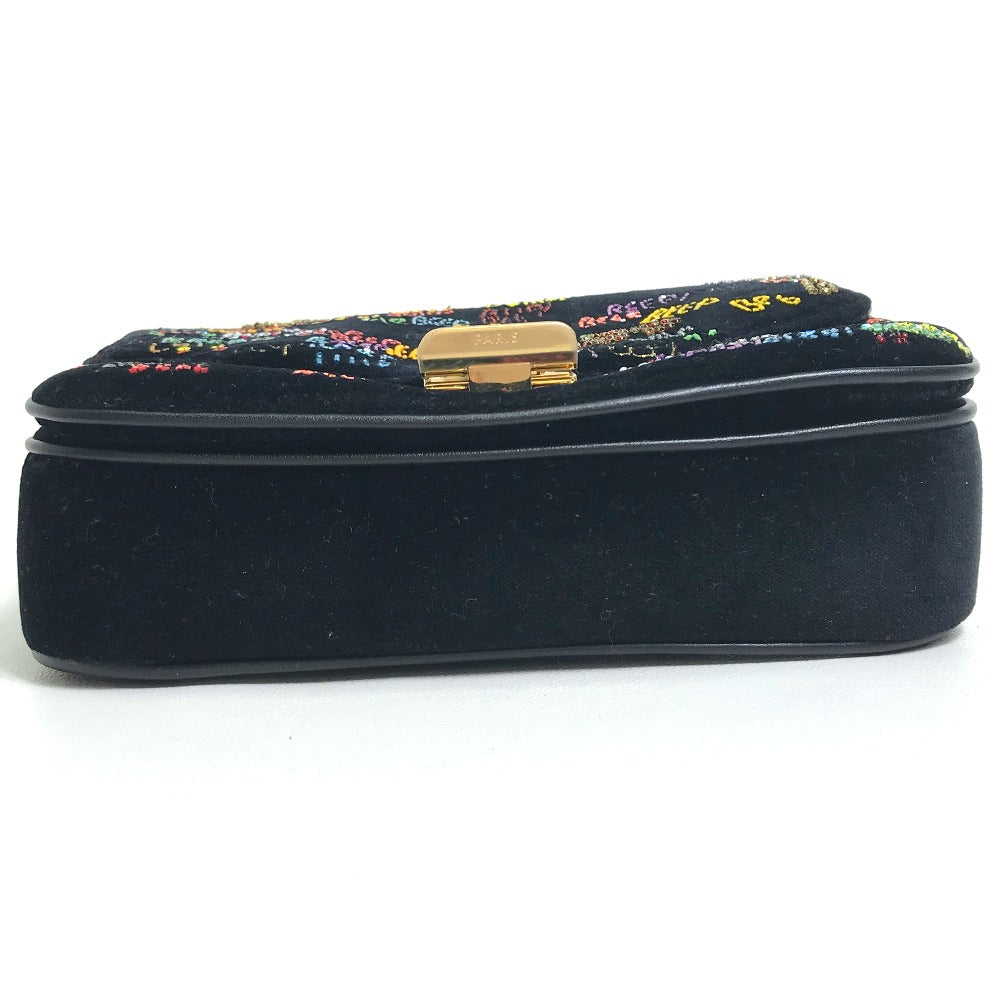 CELINE Shoulder Bag suede Black x multicolor Small C multi beads