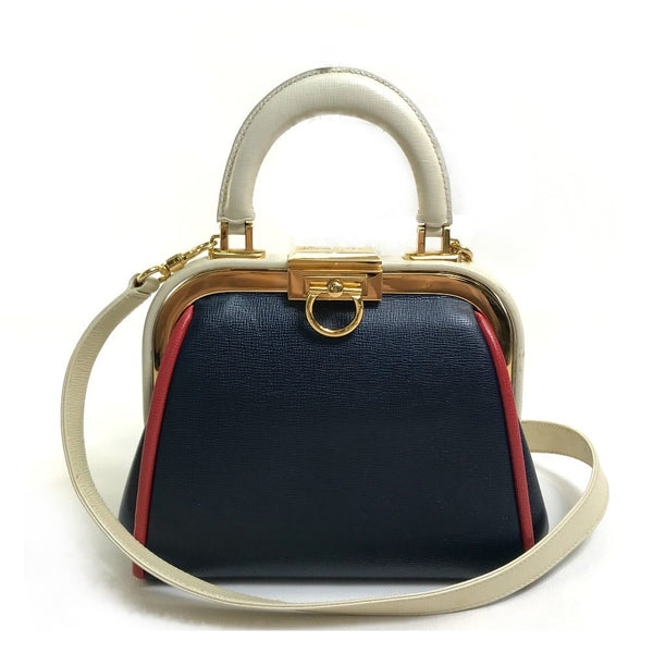Christian Dior Handbag Bag 2WAYShoulder Bag Tricolor Vintage Gamaguchi leather Navy x White type x Red Women Used Authentic