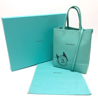 TIFFANY&Co. Shoulder Bag leather blue Cat street small shopping tote Women Used Authentic