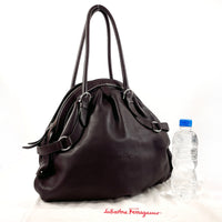 Salvatore Ferragamo Tote Bag leather Dark brown Women Used Authentic