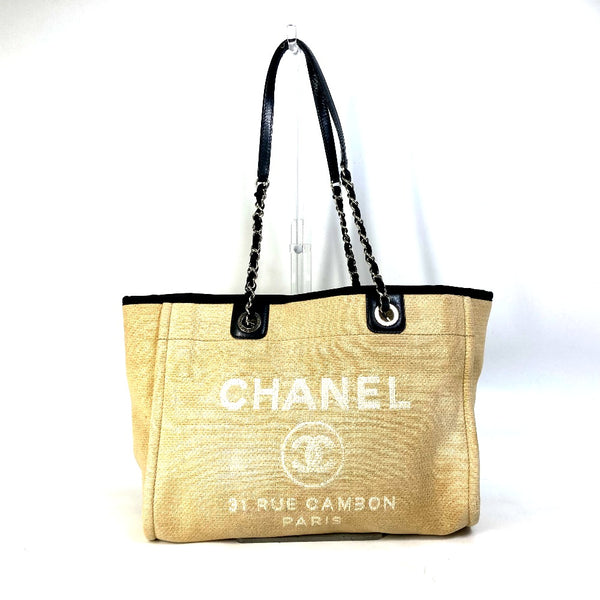 CHANEL Tote Bag 2WAY Chain Shoulder Bag Shoulder Bag Deauville Canvas / leather beige Women Used Authentic
