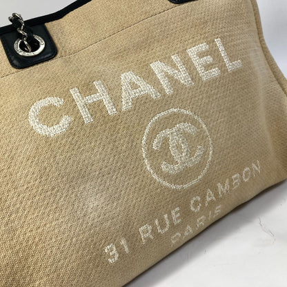 CHANEL Tote Bag Canvas / leather beige Shoulder Bag Shoulder Bag Deauville Women Used Authentic