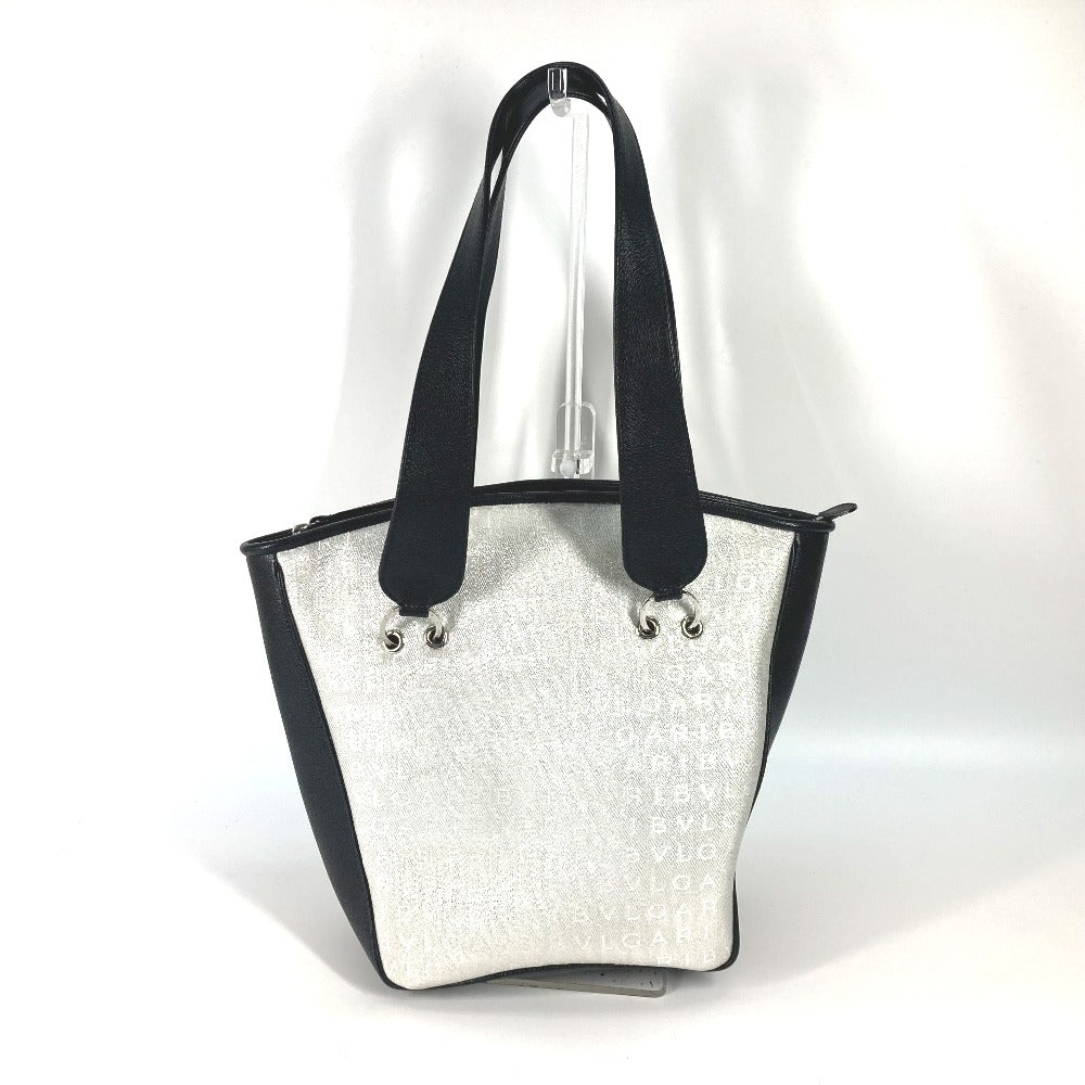 BVLGARI Handbag Canvas / leather white Logo mania Glitter Bicolor Women Used Authentic