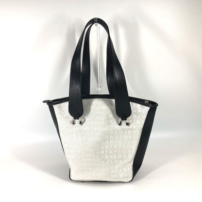 BVLGARI Handbag Canvas / leather white Logo mania Glitter Bicolor Women Used Authentic