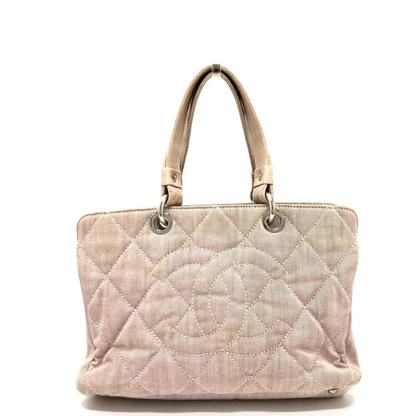 CHANEL Tote Bag Handbag COCO Mark CC Matrasse Cotton canvas Pink Women Used Authentic