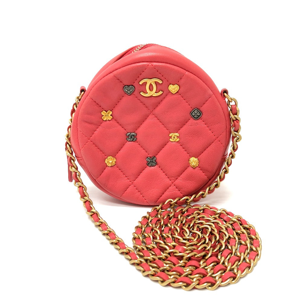 CHANEL Shoulder Bag lambskin Pink type CC COCO Mark Matelasse Mini Round Women Used Authentic