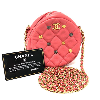 CHANEL Shoulder Bag lambskin Pink type CC COCO Mark Matelasse Mini Round Women Used Authentic