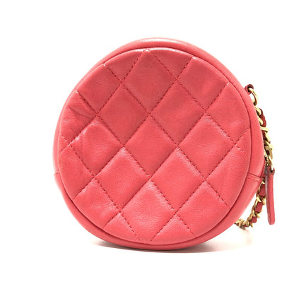 CHANEL Shoulder Bag lambskin Pink type CC COCO Mark Matelasse Mini Round Women Used Authentic